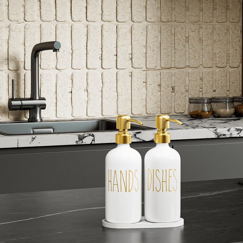 MOMEEMO Kitchen Soap Dispenser Set, Contains Dish and Hand Soap Dispenser, Suitable for Kitchen Counter Decor. (White) - Image 3